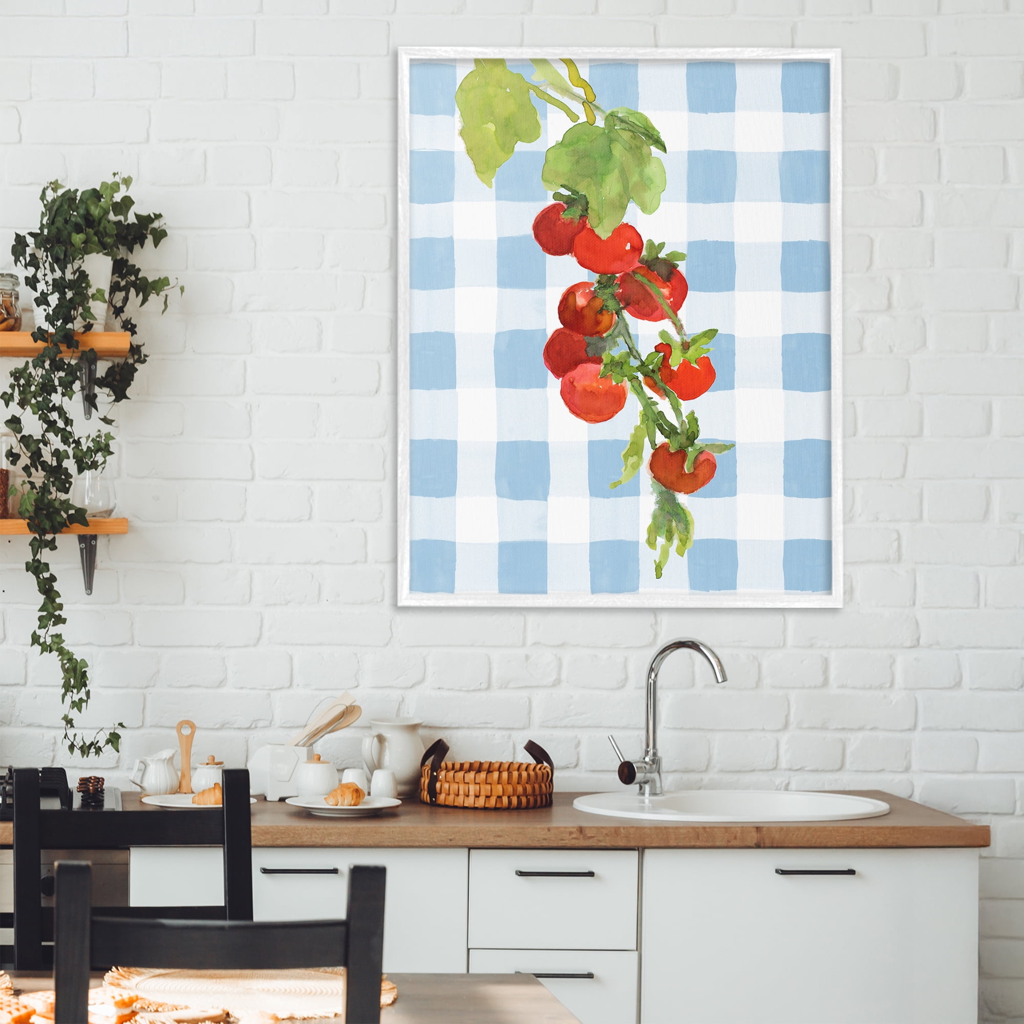 Stupell Industries Vine Ripe Tomatoes on Plaid White Framed Giclee Art, design by Lanie Loreth
