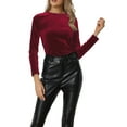 thumbnail image 4 of Blusa de terciopelo elástica de manga larga y cuello redondo casual para mujeres Inspire Chic XL color rojo vino, 4 of 6