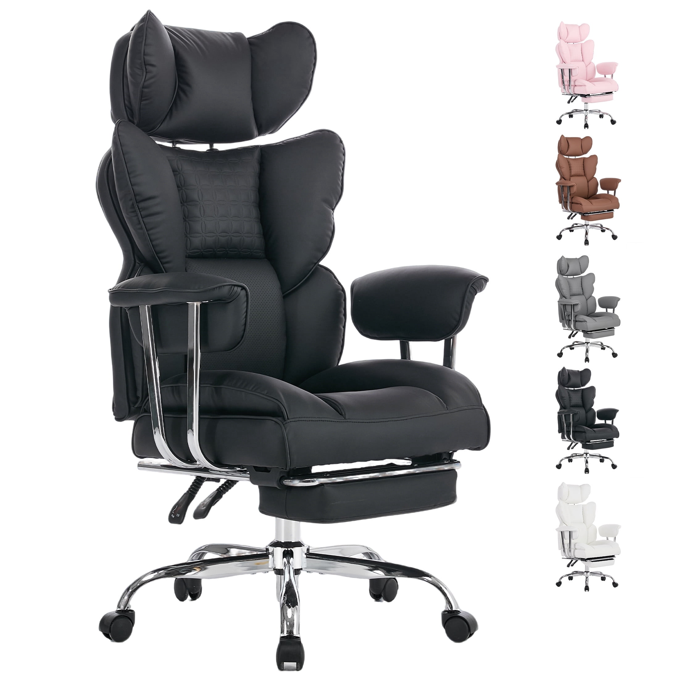 CONCETTA Ergonomic Big and Tall Office Chair, Scratch-Resistant PU Leather Executive Desk Chair with Spring Lumbar Support Black