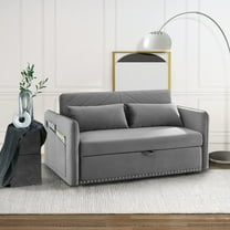 KINFFICT Pull Out Sofa Bed, 2 Seat Sleeper Sofa with Pull Out Couch, Upholstered Velvet Loveseat Sleeper with Adjustable Back, for Living Room, Gray
