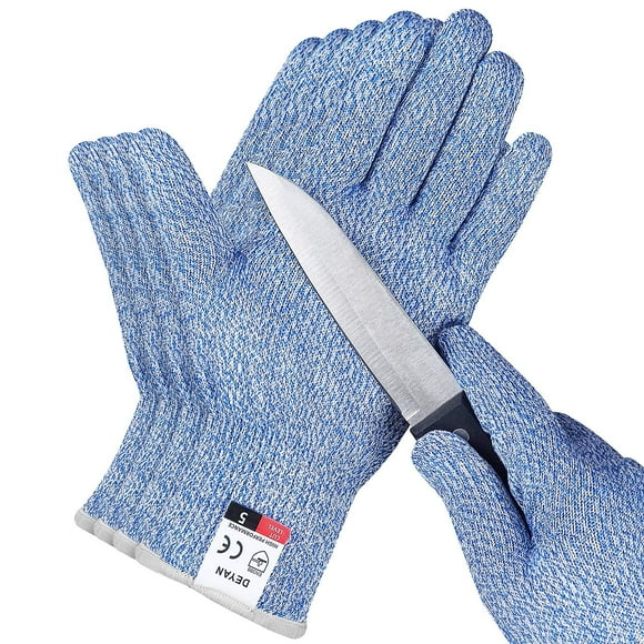 DEYAN Cut Resistant Gloves - 2 Pairs Blue Food Grade Kitchen Cutting Gloves, Level 5 Hand Protection for Cutting Meat, Dicing Vegetable, Oyster Shucking, Fish Fillet Processing (Extra Large)