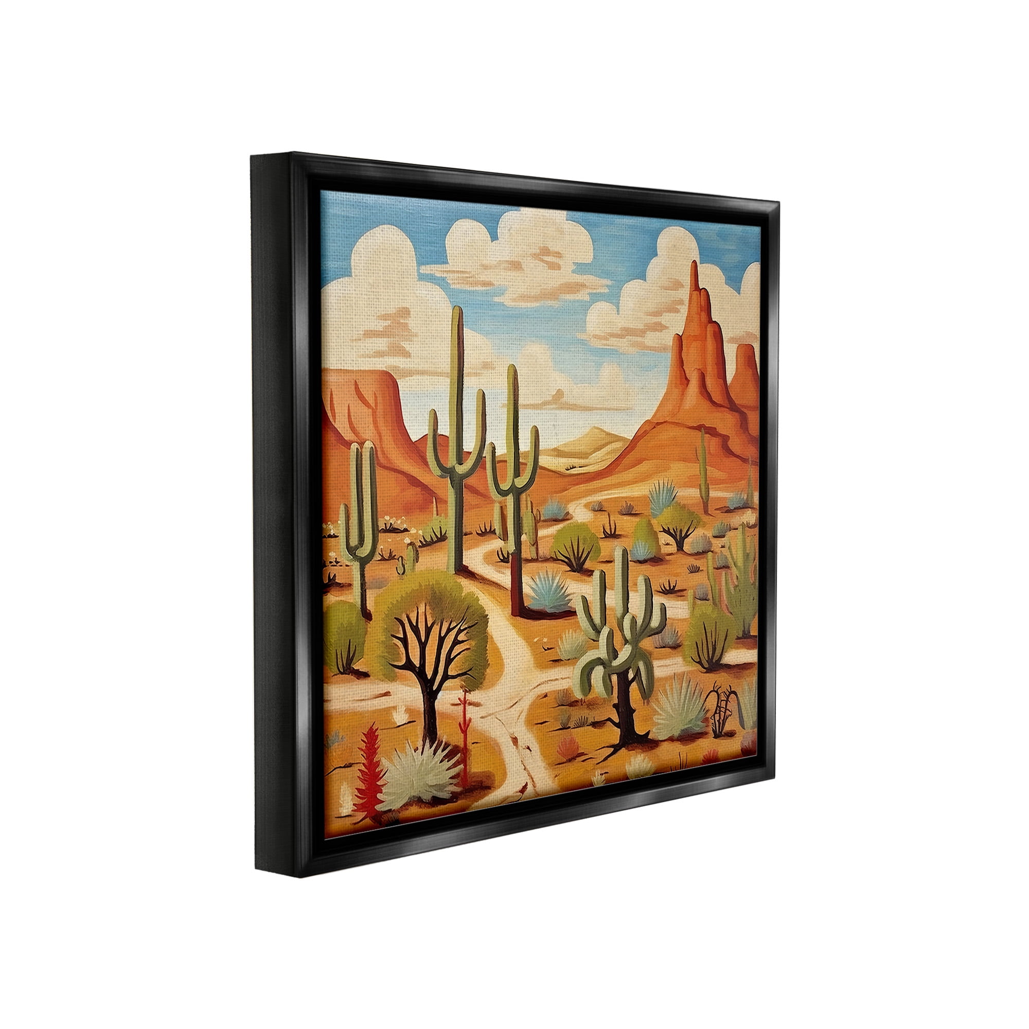 Stupell Industries Desert Canyon Path Landscape Painting Black Floater Framed Canvas Art Print Wall Art, 18 x 18
