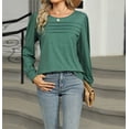 thumbnail image 3 of Long Sleeve Shirts for Women Pleated Casual Business Blouses Trendy Fashion Tunic Basic Tops Loose Trendy Fall Crew Neck T-Shirts, 3 of 7