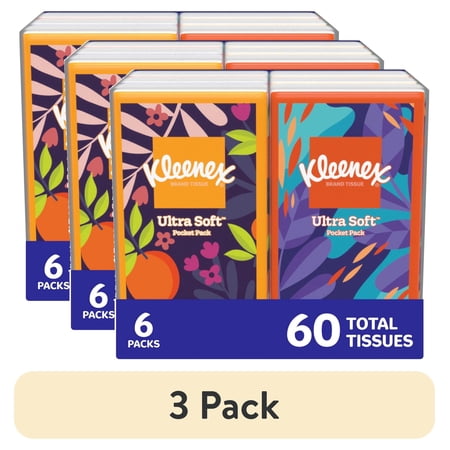 (3 pack) Kleenex On-The-Go Facial Tissues, 6 On-The-Go Packs, 10 Tissues per Pack, 3-Ply