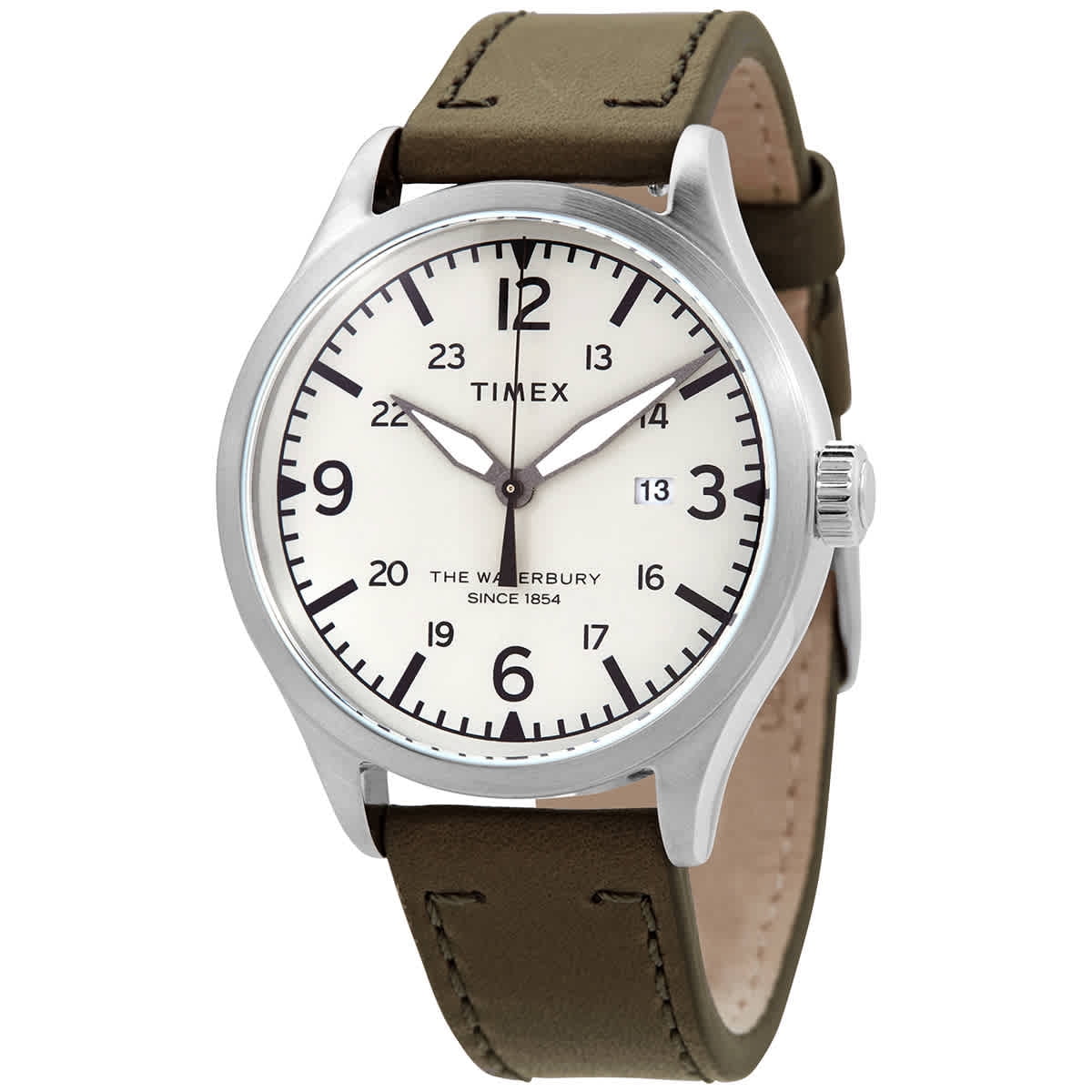 Timex Waterbury Quartz Cream Dial Green Leather Men's Watch TW2R71100