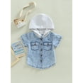 thumbnail image 2 of Bagilaanoe Toddler Baby Boy Denim Shirts Casual Hooded Sweatshirt Short Sleeve Pullover 6M 12M 18M 24M 3T 4T 5T Kids Summer Loose Tee Tops, 2 of 8