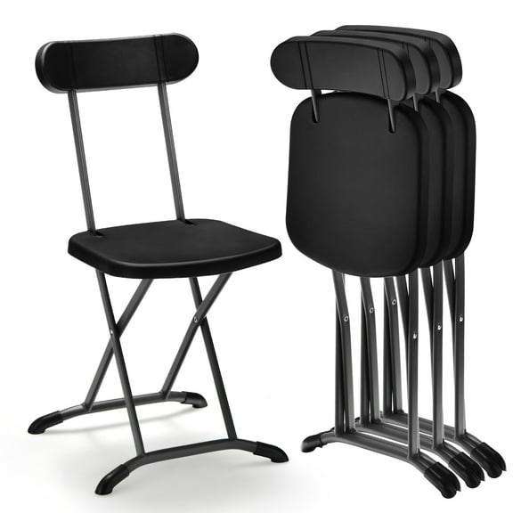 GETHFS 4-Pack Folding Chairs – Heavy-Duty Black Plastic Chairs with Metal Frame, 400 lbs Weight Capacity, Wide Seat & Ergonomic Backrest, Indoor/Outdoor Portable Seating for Events, Parties, Camping