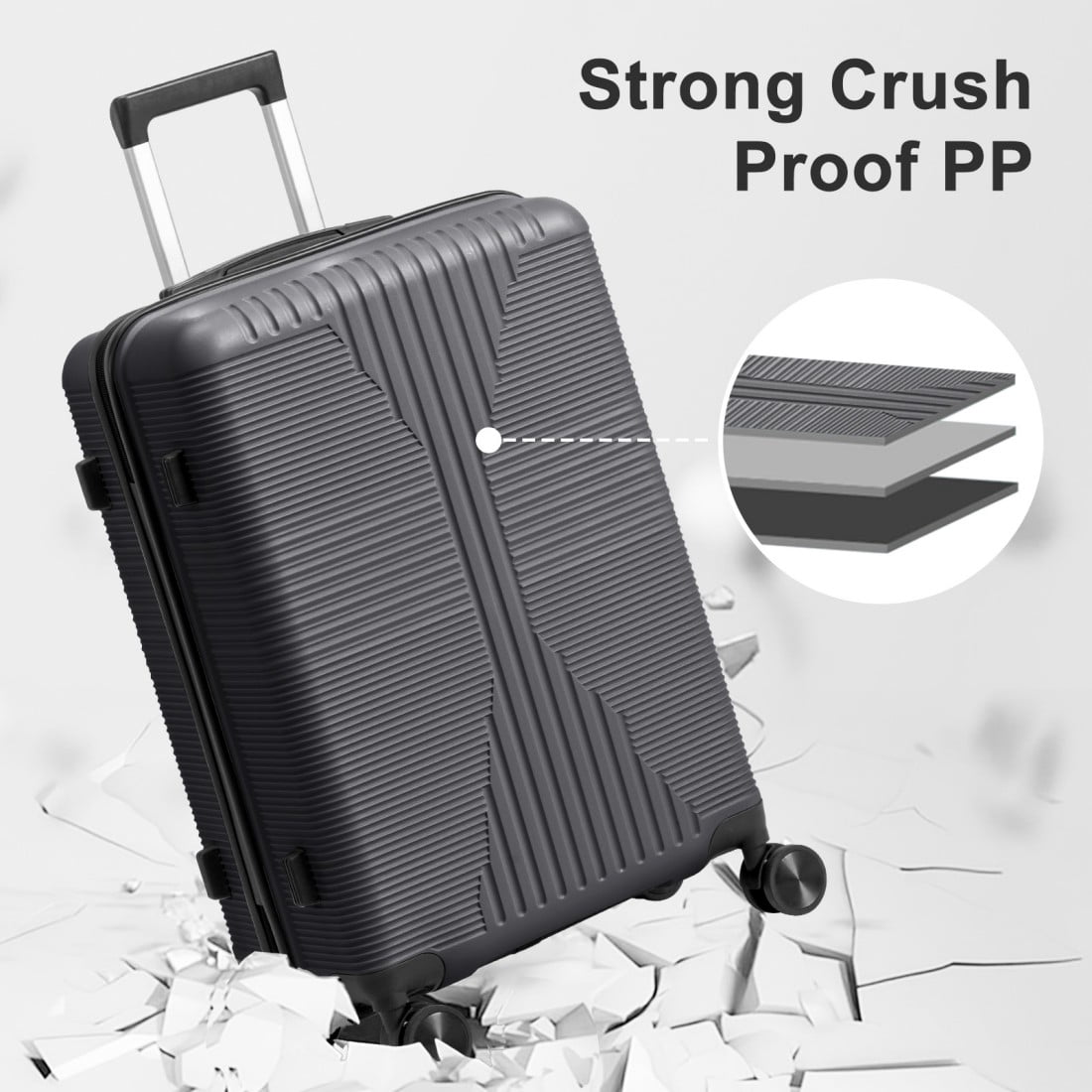 IVV 28-Inch PP Hardside Checked-Large Luggage, Non-TSA Lock, Dark Gray