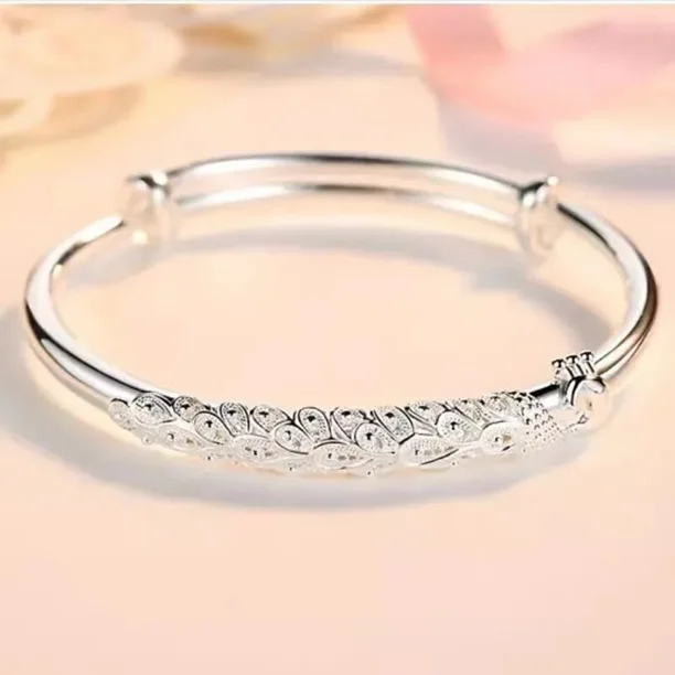 Brazaletes de plata de ley 925 a la moda, dijes de pulsera abiertos bonitos para mujer, joyería de moda, ajuste de tamaño, brazalete para fiesta de boda