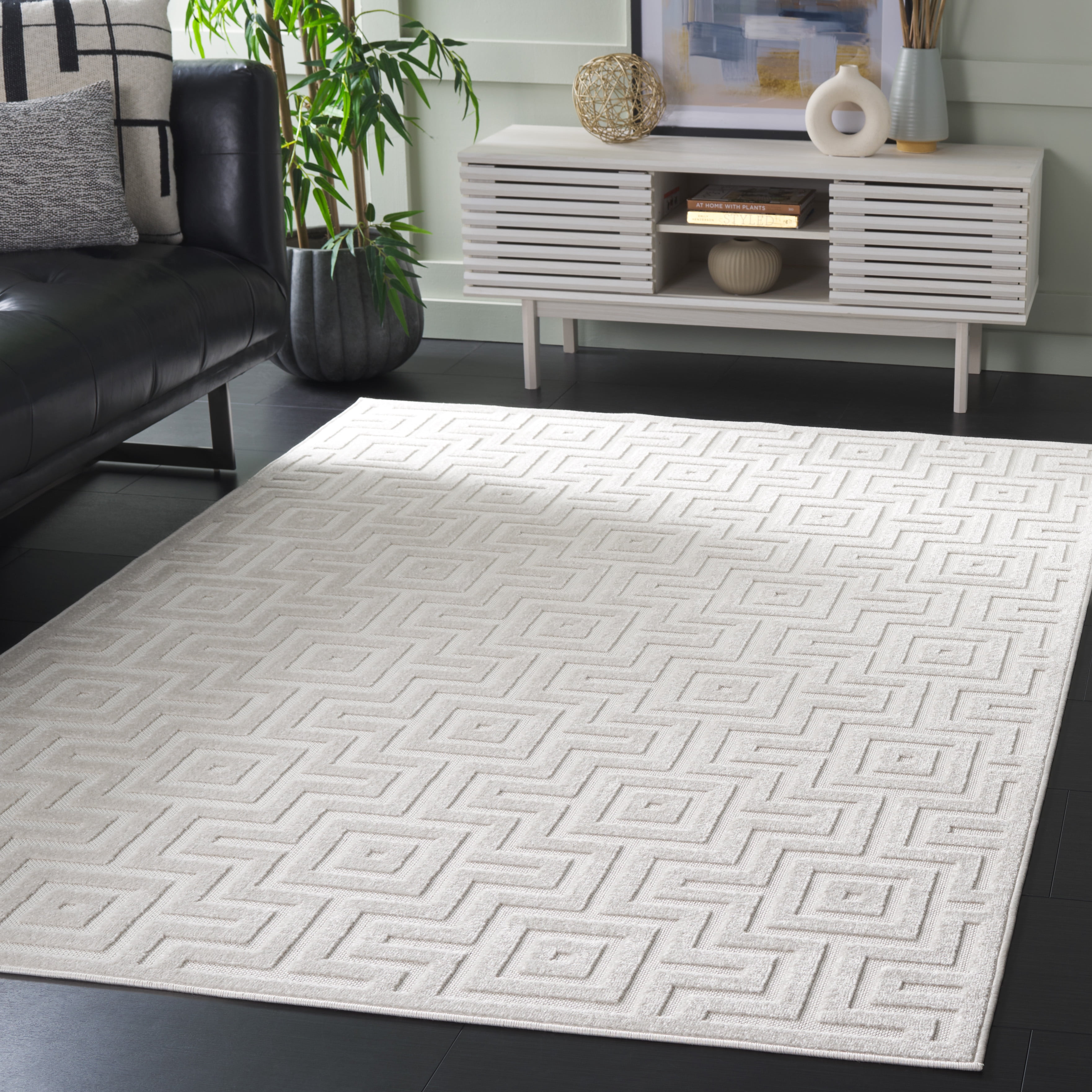 SAFAVIEH Stella Emalee Geometric Indoor/Outdoor Area Rug, Ivory, 8'2" x 10'