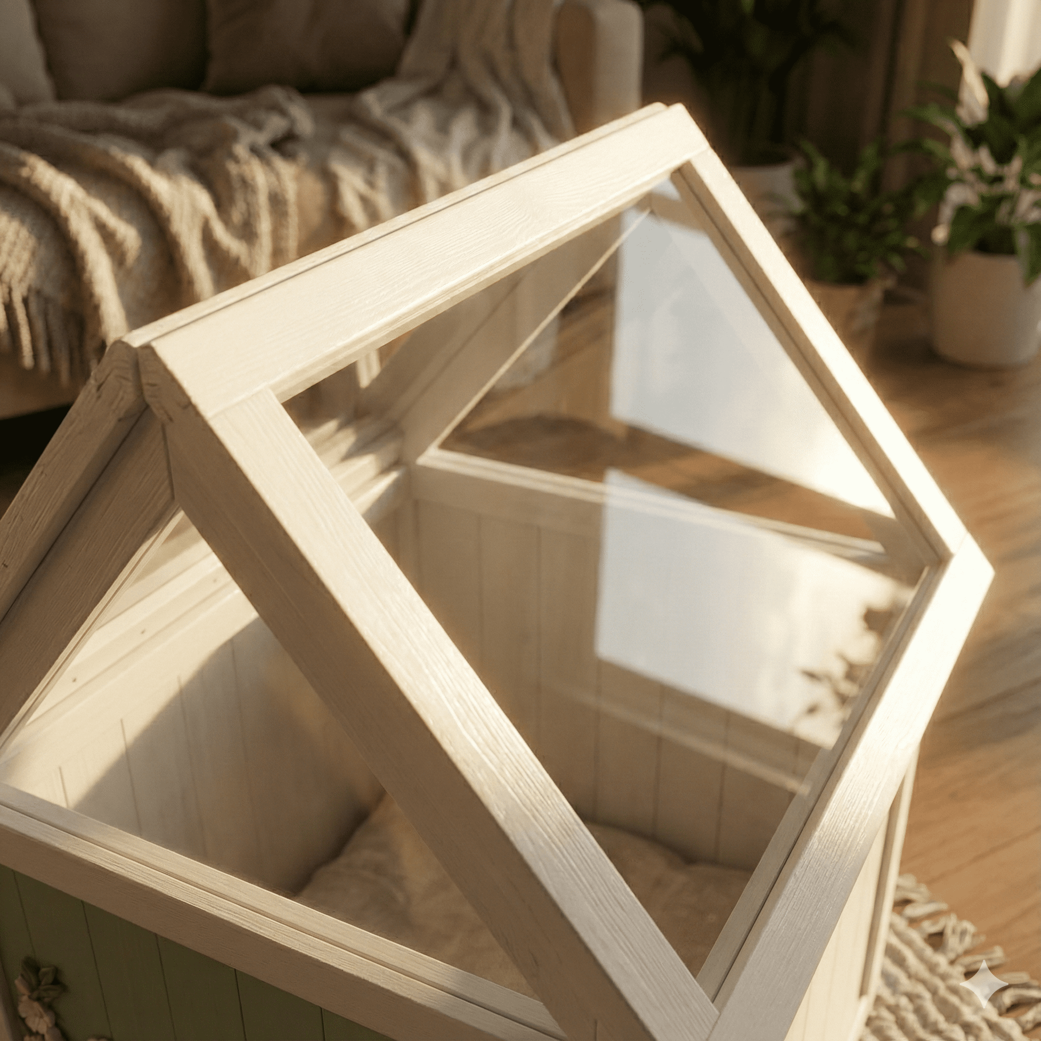 EcoLux FSC-Certified Solid Cedar Indoor Pet House – Acrylic Gabled Roof, Floral Carved Cat Furniture, Luxury Dog House Indoor for Small Dogs & Cats