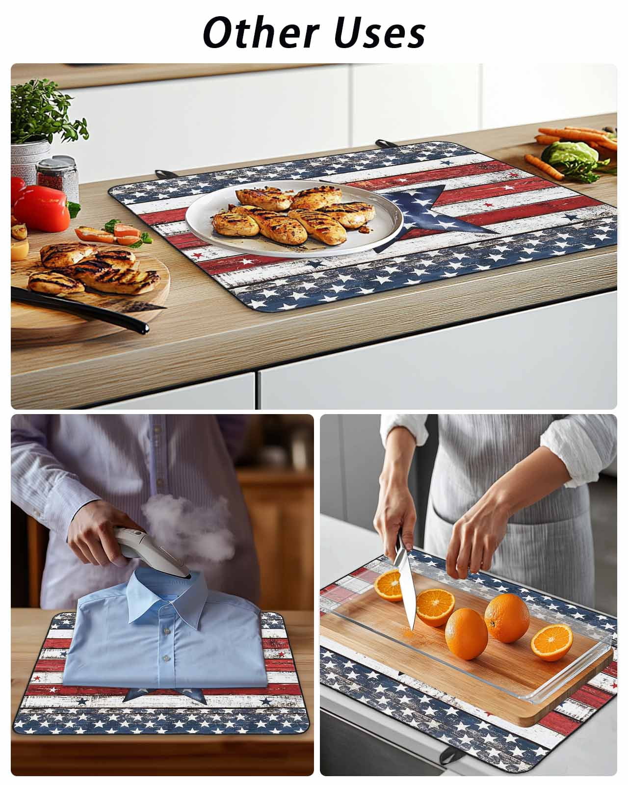 Stove Top Covers for Electric Stove 24x21 Inches, 4th of July Star Heat Insulation Fireproof Glass Cooktop Protector, Independence Day American Flag Vintage Countertop Stovetop Cover for Kitchen