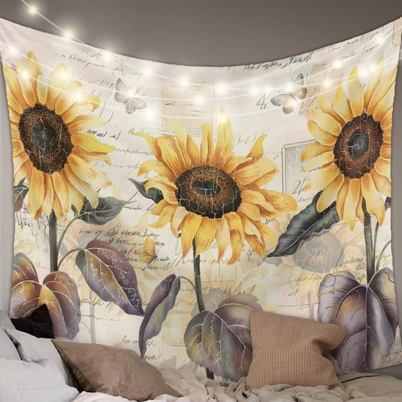 Sunflower Large Tapestry for Bedroom Wall Hanging Tapestry, Yellow Summer Botanical Farmhouse Flower Ceiling Backdrop Tapestries Poster Blanket Wall Decor for Teens Room Living Room Dorm 100" x 59"