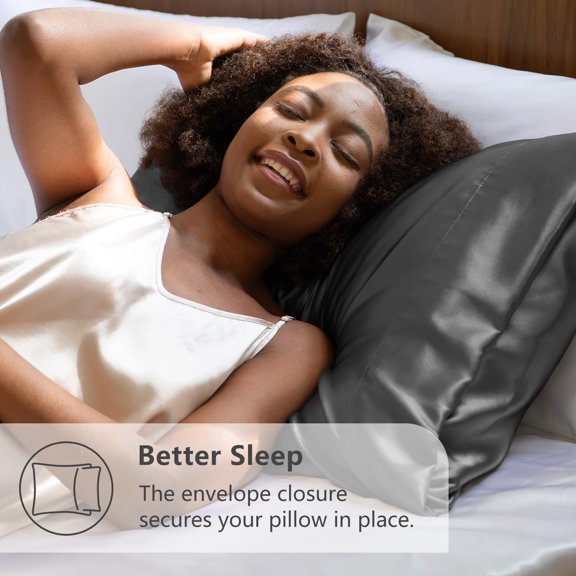 Silk Satin Pillowcase for Hair and Skin, Super Soft and Cooling Similar to Silk Pillow Cases 2 Pack with Envelope Closure, Gift for Women Men (20"x26" Standard Size, Grey)