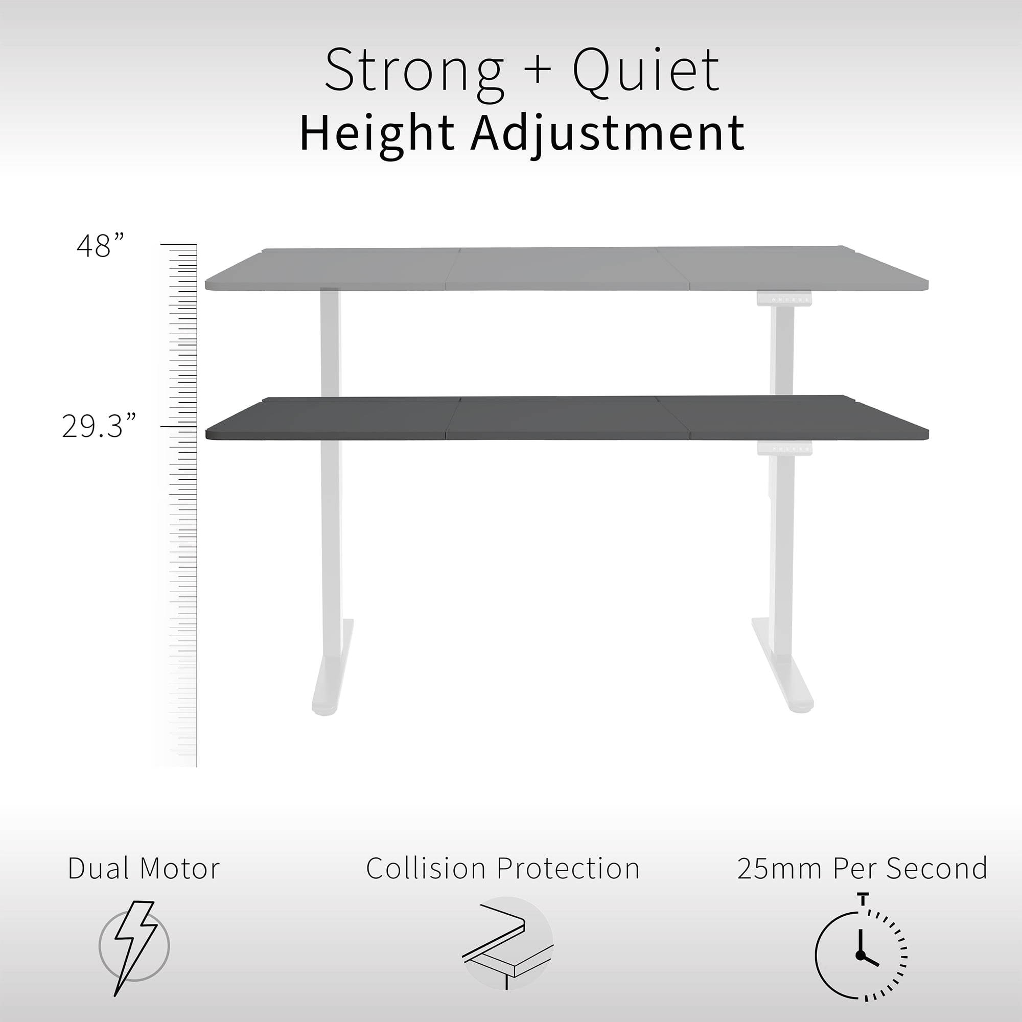VIVO Electric 60" x 30" Desk, Full Pad, Black Hidden Cable Tabletop, White Frame