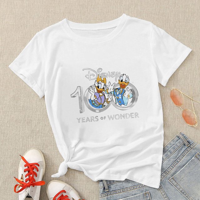 100 Years of Wonder Disney T-shirts Classic Mickey Mouse Print Black Tops Aesthetic Harajuku T Shirt Women Streetwear CasualM Gao Jinjia LED