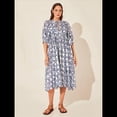 thumbnail image 4 of Vestido Midi Holgado Informal de Verano para Mujer, con Escote en V, Cordones, Media , Estampado Geométrico Bohemio Azul Oscuro S, 4 of 9