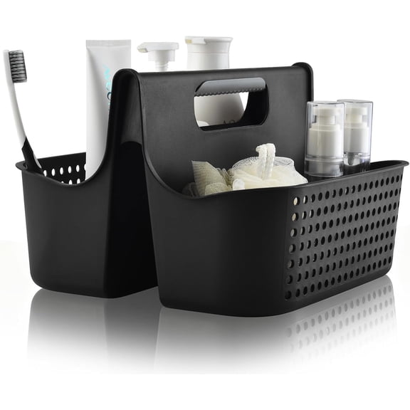 Portable Plastic Shower Caddy Basket, Large Cleaning Supply Tool Caddy Organizer Storage Tote with Handle for Bathroom, College, Garden, Cabinet, Dorm Essentials - Black