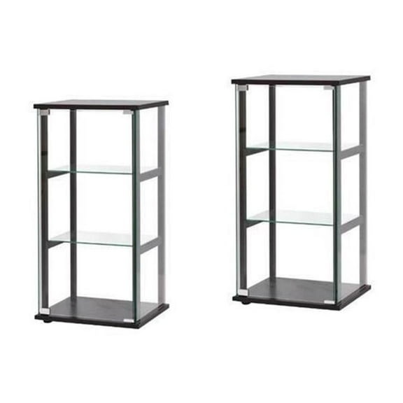 (Set of 2) Contemporary Glass Curio Cabinet in Black
