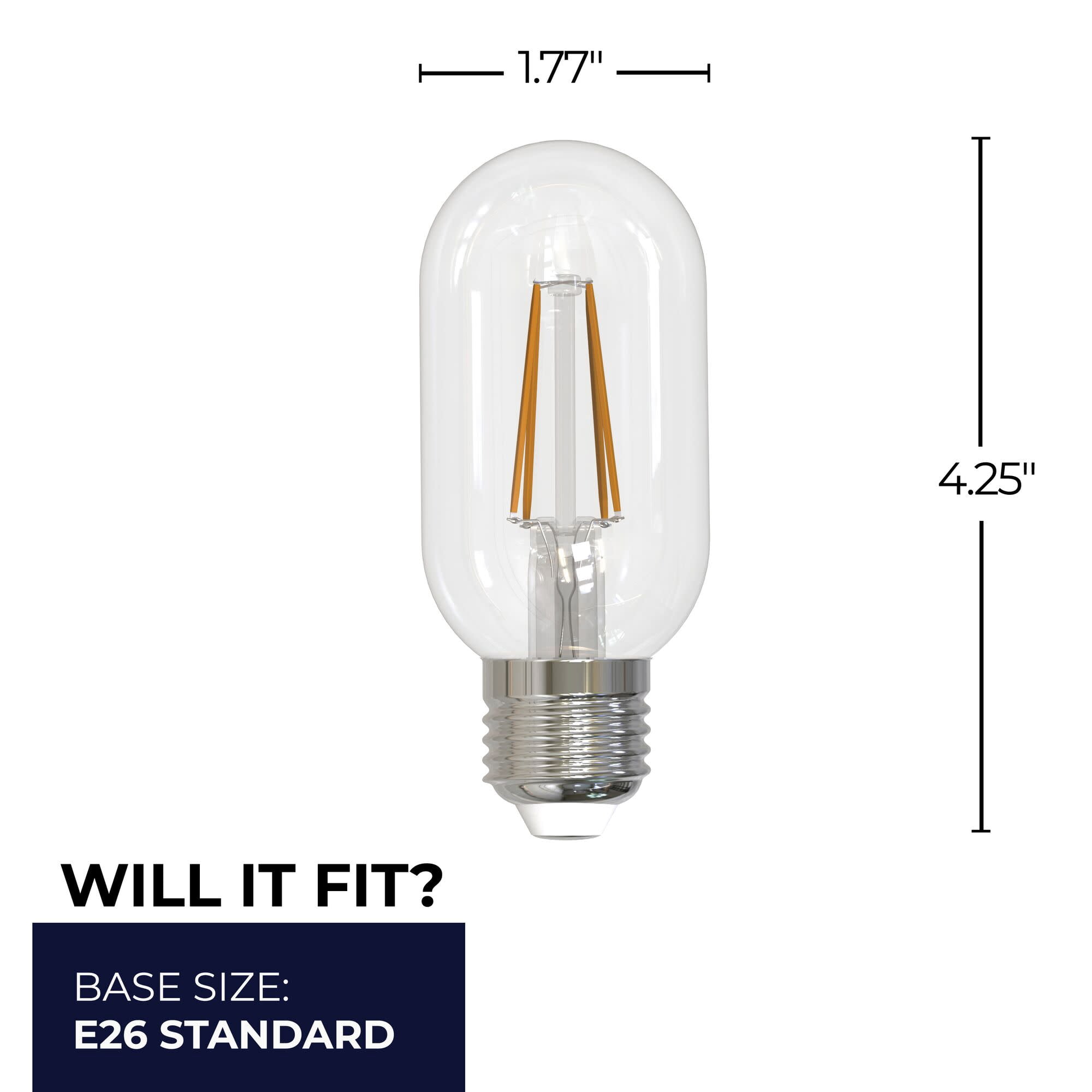 Bulbrite  Pack of (4) 5 Watt Dimmable Clear Filament T14 Medium (E26) LED Bulb - 450 Lumens, 2700K, and 90 CRI
