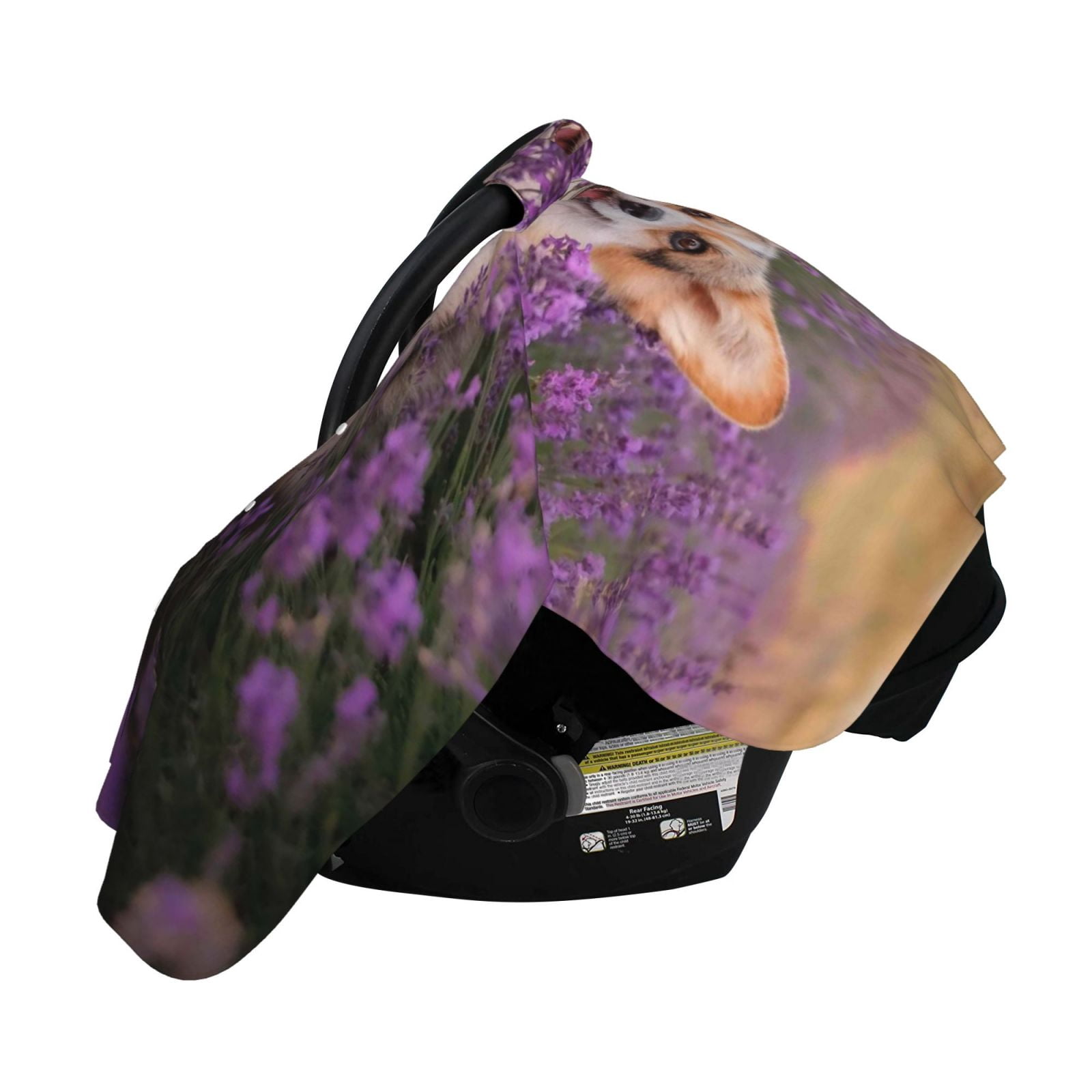 Naloa Dog in Lavender Flowers Baby Car Seat Cover, Breathable Baby Carrier Cover, Multiuse Baby Carrier Cover & Nursing Breastfeeding Cover