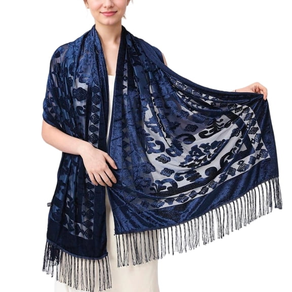 RUISINERY Luxurious Shawl for Women Lady Evening Dress Shoulder Wrap Multifunctional Long Tassels Scarf with Unique Embroidery