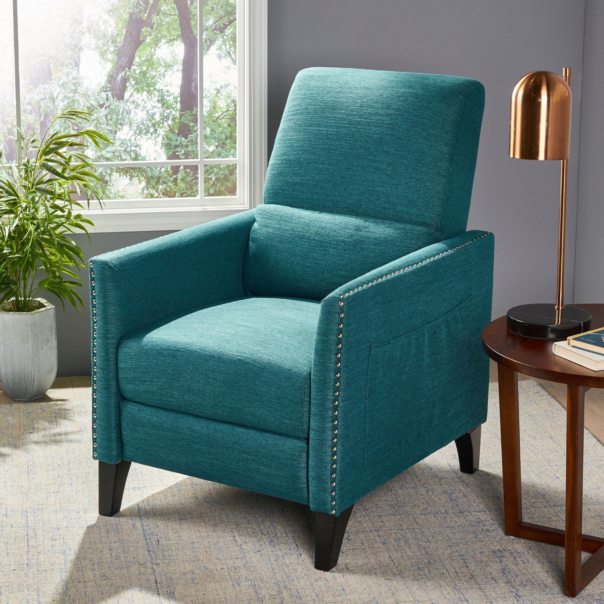 Noble House Pale Standard Contemporary Push Back Recliner, Blue