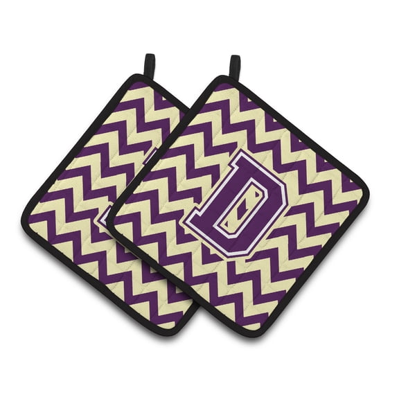 Letter D Chevron Purple and Gold Pair of Pot Holders