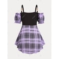 thumbnail image 3 of Blusa de Cuedros en Talla Extra con Hombros Al Aire de Cadenas Rosegal  Blusas Tallas Grandes, 3 of 5