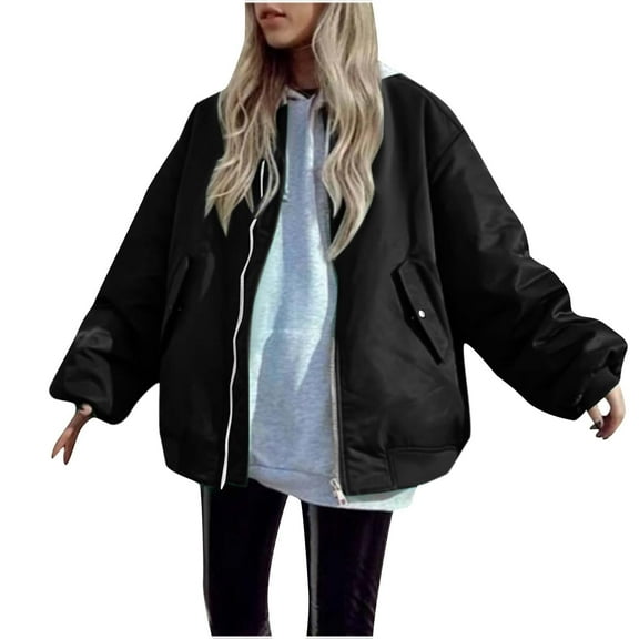 HTNBO Womens Baggy Bomber Jackets Quilted Lightweight Puffer Baseball Jacket Winter Warm Cotton Coat Fashion Outerwear