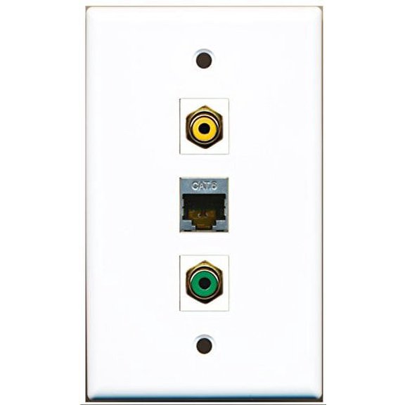 RiteAV - 1 Port RCA Yellow and 1 Port RCA Green and 1 Port Shielded Cat6 Ethernet Wall Plate