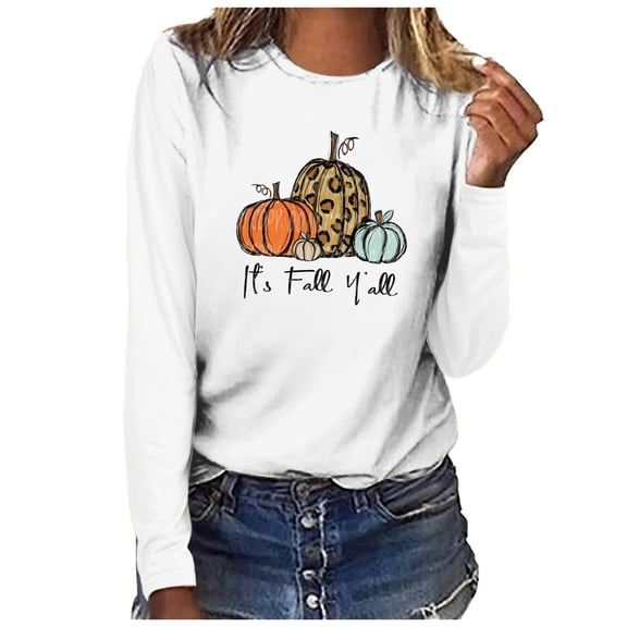 Azrian Long Sleeve Tops for Womens Clearance,Sweaters Long Sleeve Pullover Blouses Womens Sweatshirts,Fall Yall Woman Round Neck Print Pullover Tops Long Sleeve Blouse Deals for Winter 2023