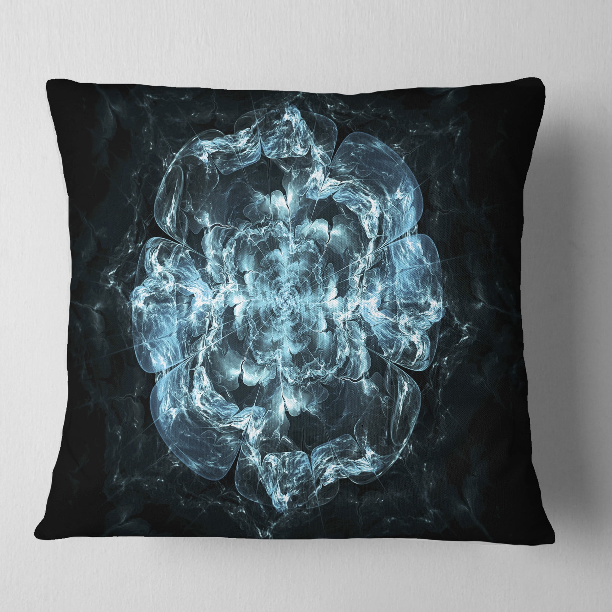 Designart Fractal Blue Flower Explosion - Floral Throw Pillow - 18x18
