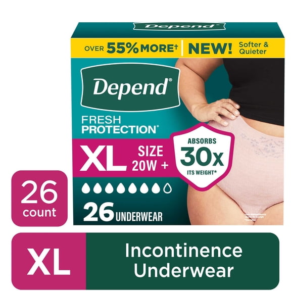 Depend Fresh Protection Incontinence Underwear for Women, Adult Diapers, XL, 26 Count