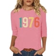 thumbnail image 3 of Uootdi Hauts pour Femmes Manches 3/4 Col Rond Imprimé Arc-en-Ciel Rétro 1976 Coupe Décontractée T-Shirts Nostalgiques d'Été Cadeau, 3 of 4