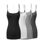 4 Packs - TheLovely Women's & Plus Size Basic Solid Long Length Adjustable Spaghetti Strap Tank Top Camisole (4PK - Black/White/H. Grey/Charcoal, 3XL)