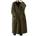 thumbnail image 2 of Black and Friday Clothing Sales Idoravan Trench Coats for Women Plus Size Women's Solid Color Lapel Pocket Oversize Long Jacket Cardigan Jacket Army Green, 2 of 9