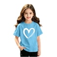 thumbnail image 4 of ZACPNCV Girls Graphic T-Shirts Short Sleeve Crewneck Cute Tees Cute Heart Print Summer Tops for Kids C-Blue, 4 of 5