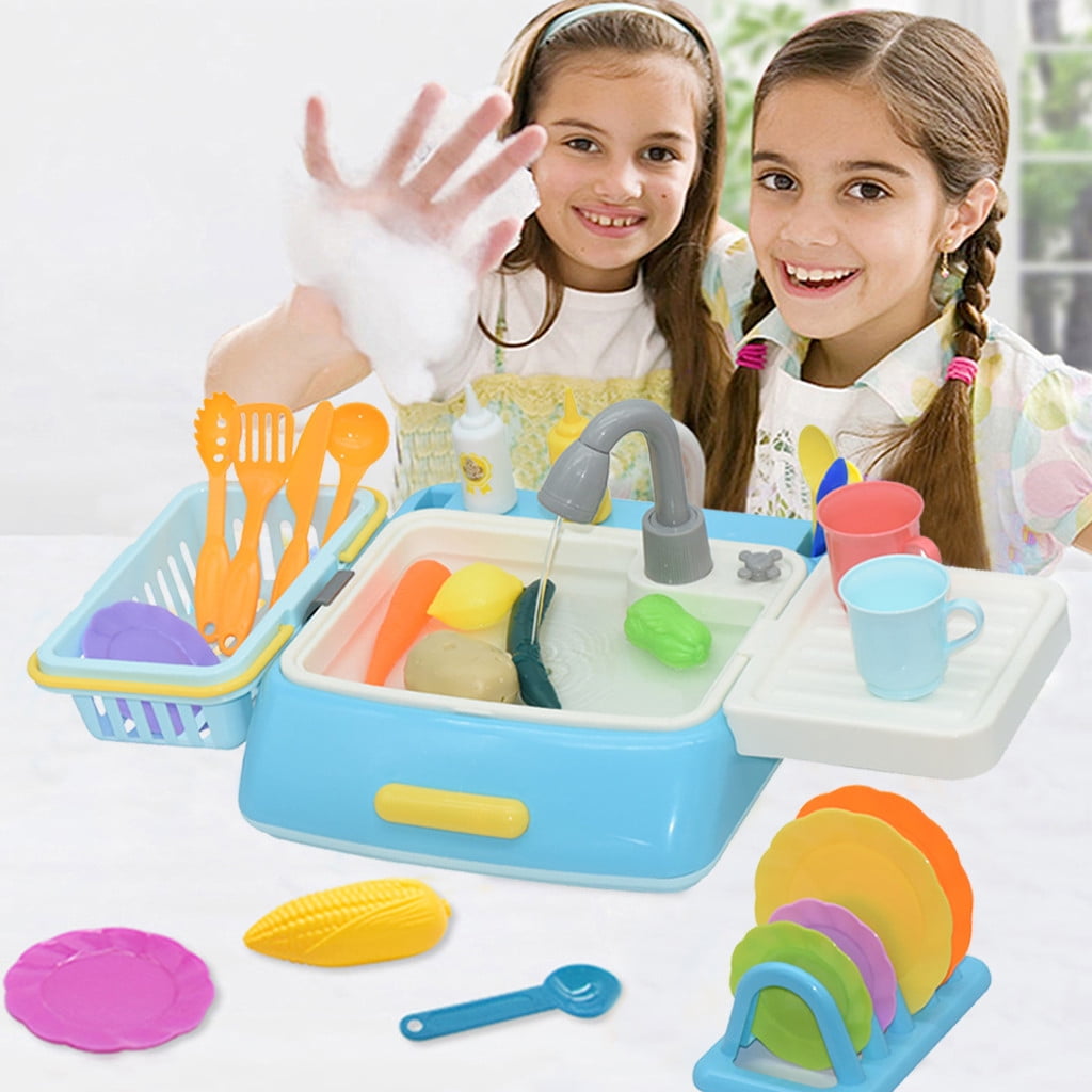Cotonie Kitchen Sink Toys Running Water Electronic Dishwasher Play House Pretend Role - Walmart