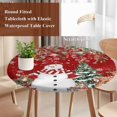 thumbnail image 4 of Red Christmas Round Tablecloth, Fitted Table Cover with Elastic for 45"-54" Round Tables, Snowman Xmas Tree Poinsettia Eucalyptus Table Cloth Outdoor Indoor Dinning Party Waterproof Tablecloths, 4 of 7
