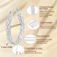 thumbnail image 5 of YOUNGYUE Silver Hoop Earrings for Women, Hypoallergenic Large Twisted Hoop Earrings, Cubic Zirconia, 5 of 6