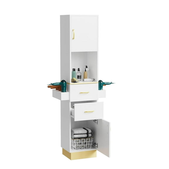 Katxon Salon Storage Station with 2 Storage Cabinet, 2 Drawers, White