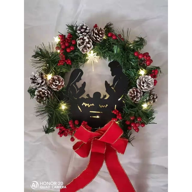 Adornos navideños Lámparas de aceite navideñas Flores rojas navideñas Coronas navideñas para colgar en la puerta