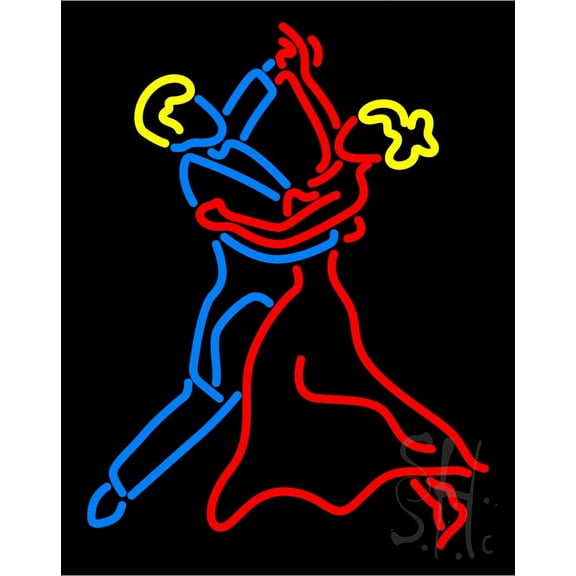 Dancing Couple Dance LED Neon Sign 24" Tall x 31" Wide - inches Black Square Cut Acrylic Backing, with Dimmer - Premium built indoor Sign for Strip Club, Dance club, Décor, Bar.