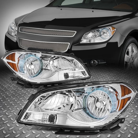 NUVISION for 08-12 Chevy Malibu Sedan Headlights Headlamps Chrome Housing Amber Corner