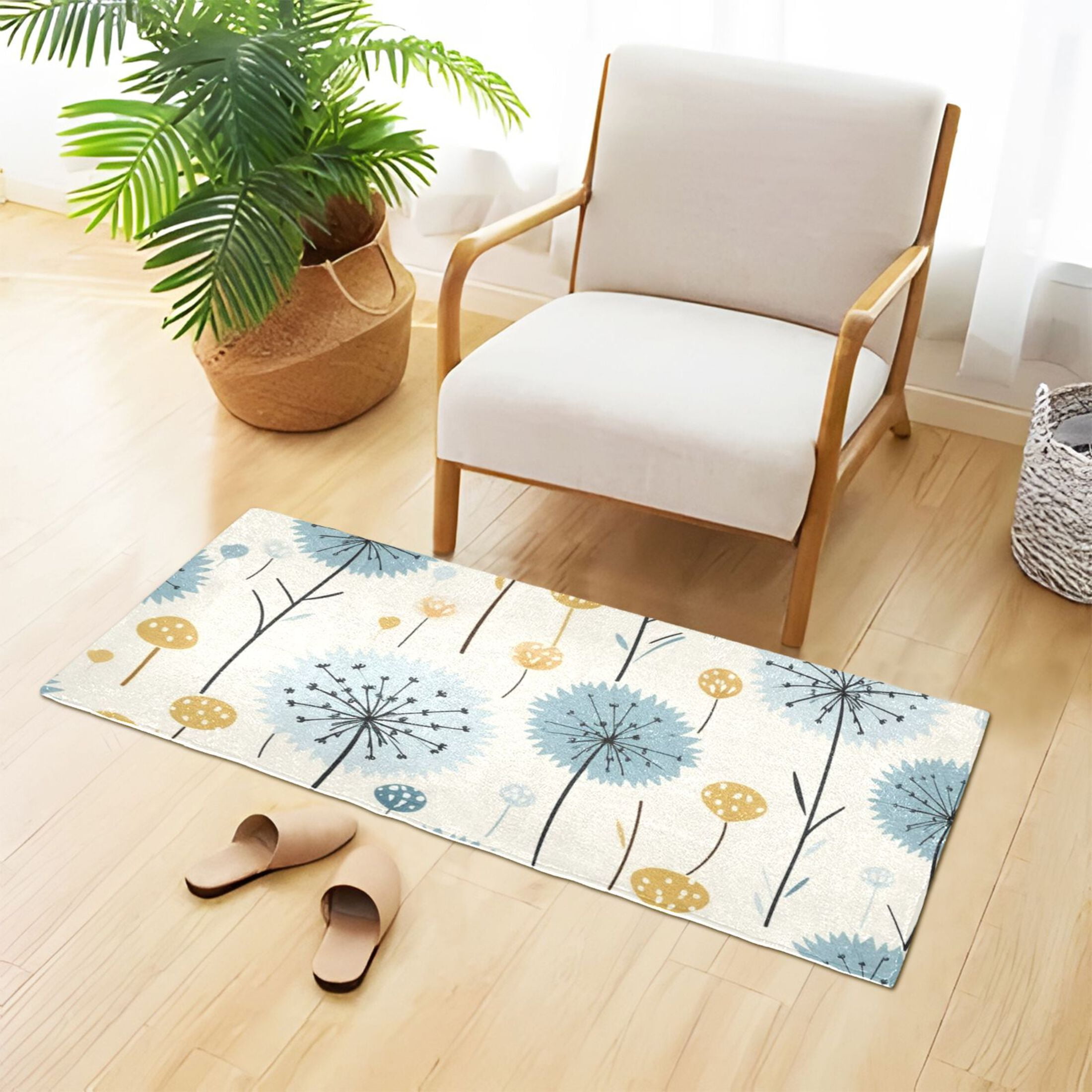 Bath Mat Soft Plush Non-Slip Absorbent Bathroom Rugs 39"x20" Blue and Yellow Dandelion