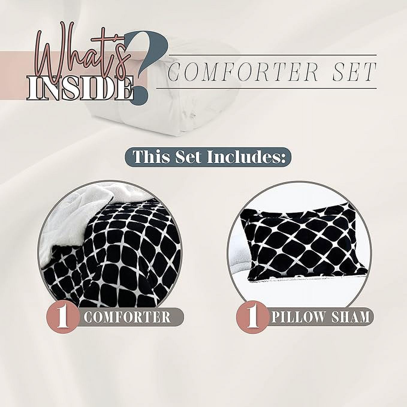 Elegant Comfort 3-Piece Luna Ogee Pattern Collection, Reversible Sherpa Comforter, Soft, Breathable & comfy Fabric, High Quality Micro-Suede, Ogee Pattern Sherpa Comforter, Full, Jet Black