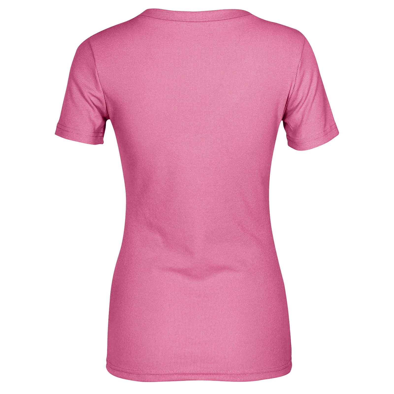  REDESYN Women's T-Shirt Solid Rib-Knit Tee T-Shirt for Women  (Color : Hot Pink, Size : Large) : Clothing, Shoes & Jewelry