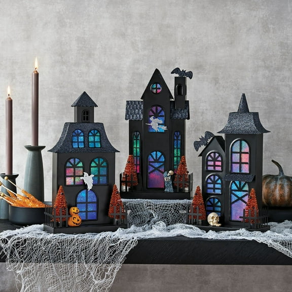 Member's Mark Pre-Lit Metal Halloween Houses, Set of 3