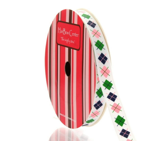 3/8" Pink Argyle Grosgrain Ribbon 50 Yard